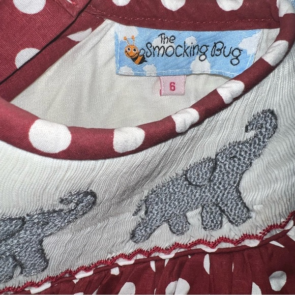 The smocking bug Alabama roll tide maroon polka dot bishop dress 6 smocked - Picture 3 of 4